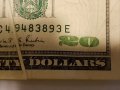 Много рядка 20 доларова банкнота с дефект при отпечатването, снимка 12