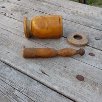 Старо дървено Хаванче комплект, снимка 2 - Антикварни и старинни предмети - 16485254