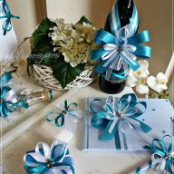 Комплект за кръщене и подаръчета в светло синьо и тюркоаз с кръстче, снимка 4 - Подаръци за кръщене - 16620017