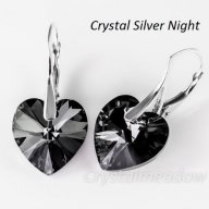 Сваровски - разкошни сребърни обеци Heart Swarovski - 14мм, снимка 2 - Обеци - 10138747