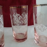 Ретро  чаши розово стъкло и златен кант , снимка 8 - Антикварни и старинни предмети - 19837565