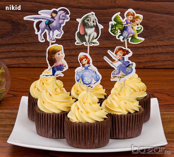 24 бр Принцеса София Първа приятели топери украса декор за мъфини кексчета торта парти рожден ден, снимка 1