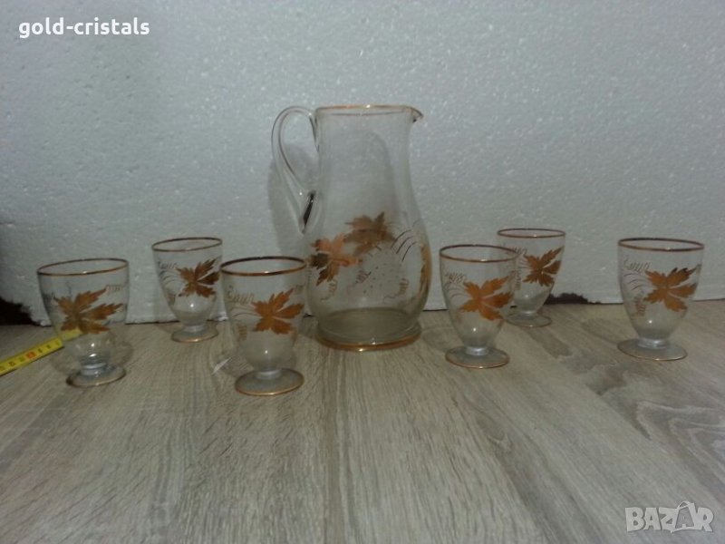 Ретро стъклени  чаши и кана , снимка 1