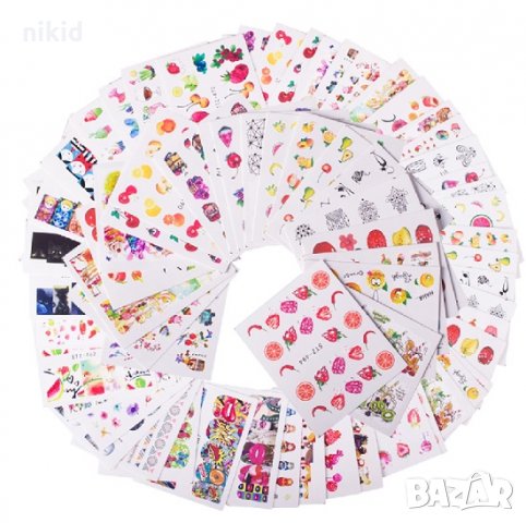 58 бр листа микс плодове и черно бели  ваденки стикери водни стикери слайдери за нокти маникюр декор, снимка 2 - Продукти за маникюр - 23822498