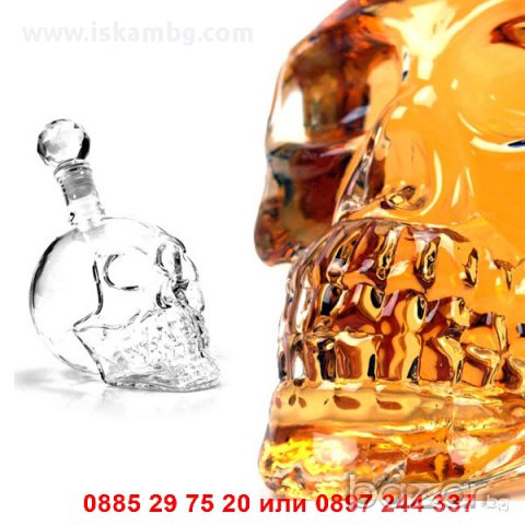 Стъклена бутилка "ЧЕРЕП" 550мл. - код 21119, снимка 8 - Чаши - 12258987