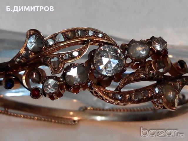 Стара златна гривна с диаманти, снимка 6 - Гривни - 13503629