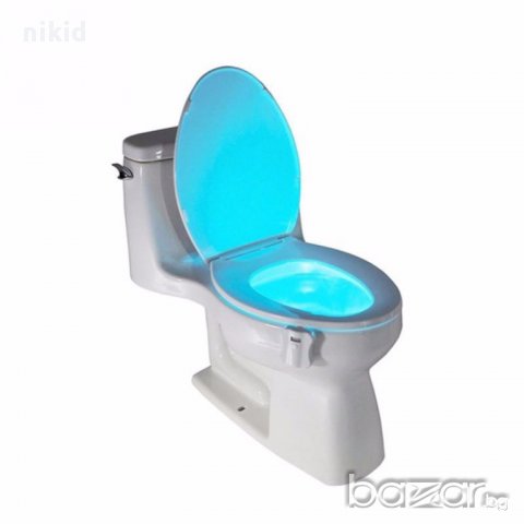 8 16 LED цвят сензорна лампа за wc гърне тоалетна чиния нощна лампа, снимка 4 - Настолни лампи - 17298960