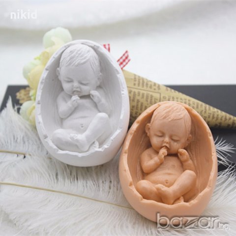 3d бебе в яйчна черупка яйце силиконов молд форма украса мъфини фондан торта гипс сапун, снимка 2 - Форми - 20027608