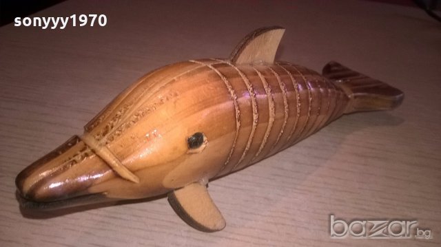 делфин-дървен и лакиран-20х7х7см, снимка 3 - Антикварни и старинни предмети - 18462906