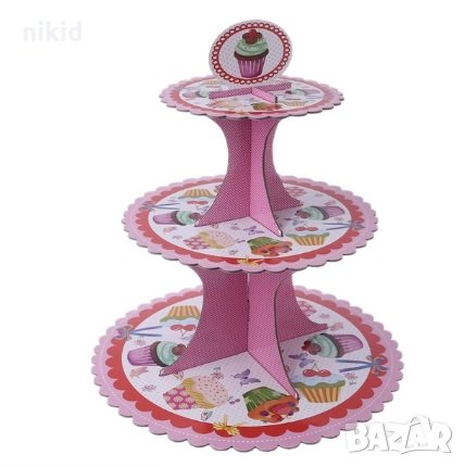 3 етажна Триетажна поставка стойка за мъфини кексчета картонена  на кексчета с плодове, снимка 2 - Други - 24252528