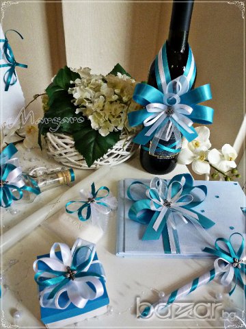 Комплект за кръщене и подаръчета в светло синьо и тюркоаз с кръстче, снимка 4 - Подаръци за кръщене - 16620017