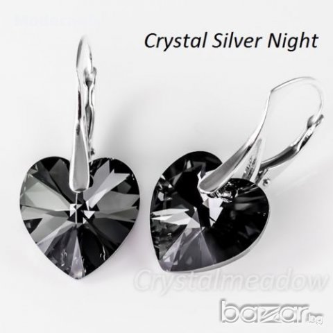 Сваровски - разкошни сребърни обеци Heart Swarovski - 14мм, снимка 2 - Обеци - 10138747