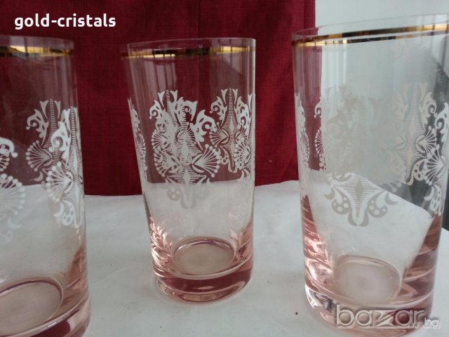 Ретро  чаши розово стъкло и златен кант , снимка 8 - Антикварни и старинни предмети - 19837565