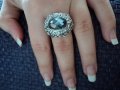 Сребрист пръстен с камък и елементи Сваровски, снимка 1 - Пръстени - 10083468