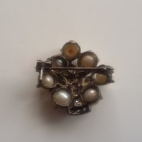 Старинна брошка накит перли диаманти сребро - изключителна, снимка 6 - Колиета, медальони, синджири - 23670295