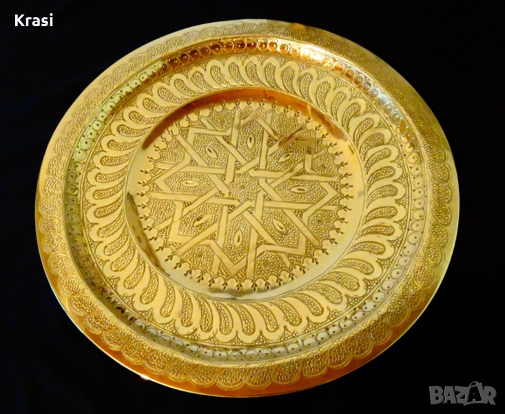 Персийски бронзов поднос,фруктиера,плато 35 см.,800 гр. , снимка 1