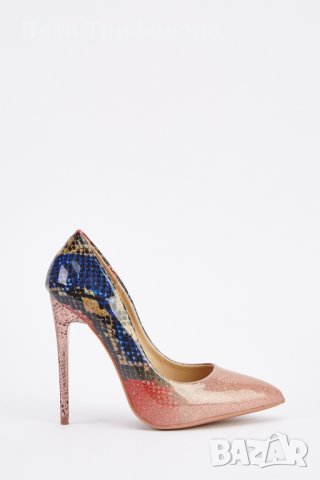 НАЛИЧНИ Остри лачени Glitter  токчета от Англия 39 номер, снимка 2 - Дамски елегантни обувки - 22385405