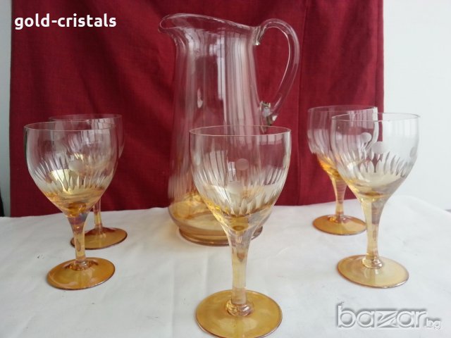Стъклена кана и стъклени чаши , снимка 2 - Антикварни и старинни предмети - 19994482