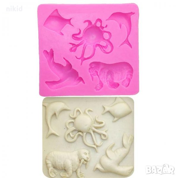 Морски обитатели животни морж октопод делфин риба кит силиконов молд форма за декорация торта фондан, снимка 1