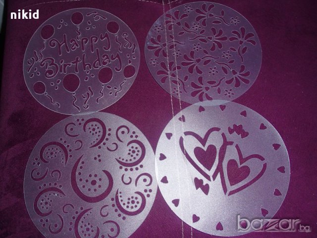 Happy Birthday 4 шаблона шаблони шаблон стенсил спрей за торта украса кекс декорация с пудра захар, снимка 3 - Други - 12717913