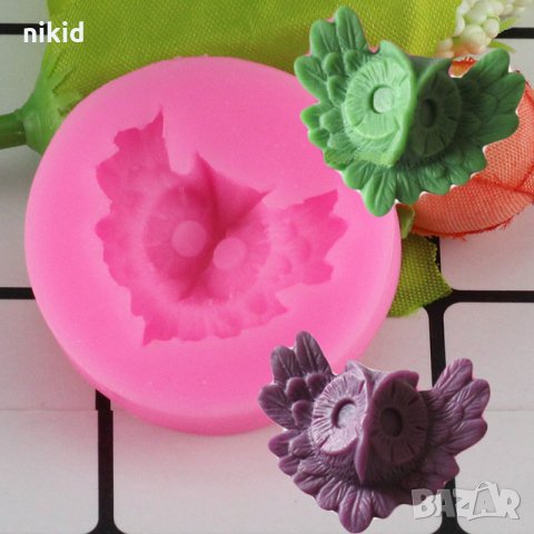 малка остра Сова Кукувица в кръг силиконов молд форма декорация тесто фондан шоколад