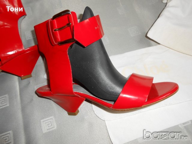 Дамски  червени сандали Chloé 100 % кожа ,100 % оригинални , снимка 12 - Сандали - 18710549