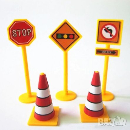 5 бр Пътни знаци пластмасови PVC фигурки за игра и декорация торта топери