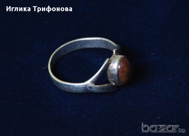 Сребърен пръстен с ахат, снимка 3 - Пръстени - 11869516