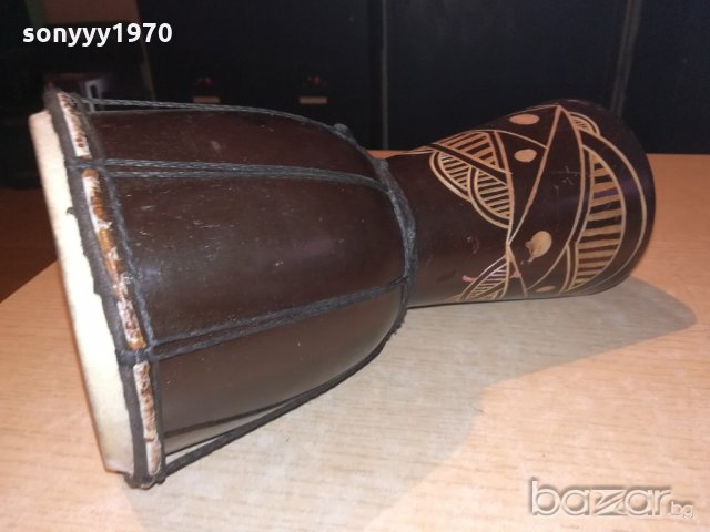масивна тарамбука-дърво с резба-29х16см-внос швеицария, снимка 3 - Ударни инструменти - 21073552