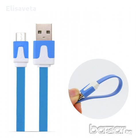 Цветен плосък Micro USB – USB кабел., снимка 4 - USB кабели - 11289647