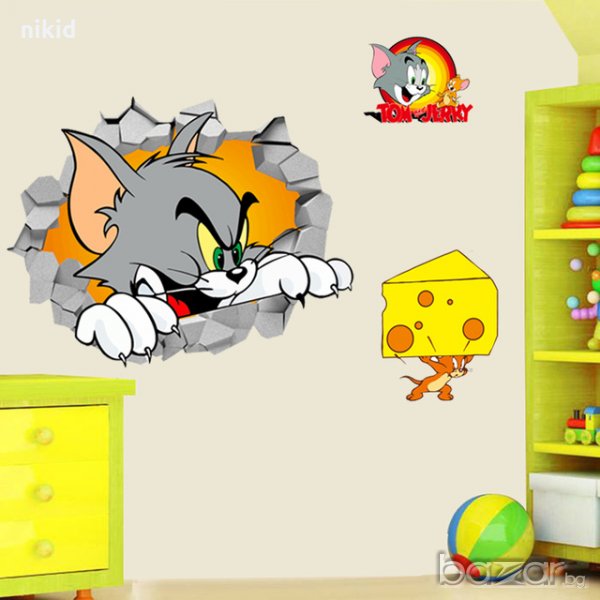 3d Tom Jerry Том и Джери стикер лепенка за стена или гардероб детска самозалепващ , снимка 1