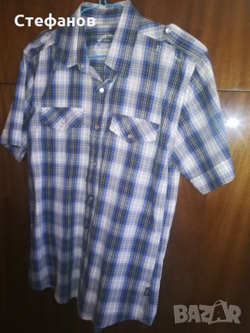 Мъжка риза с къс ръкав синьо и черно на каре, снимка 3 - Ризи - 26050322