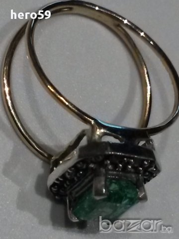 Стар античен дамски златен пръстен,с изумруд и диаманти, снимка 4 - Пръстени - 16741614