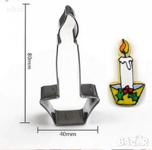 Коледна празнична свещ метален резец форма украса молд бисквитки фондан