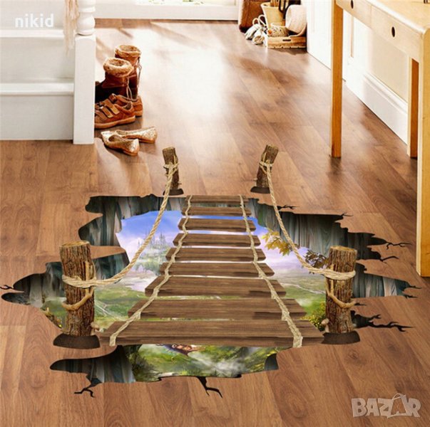 3D Въжен Висящ Мост стикер лепенка за под плочки стена , снимка 1