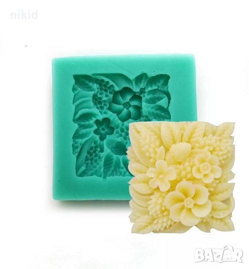 квадрат цвете силиконов молд форма за фондан декорация и украса торта шоколад бисквитки, снимка 1