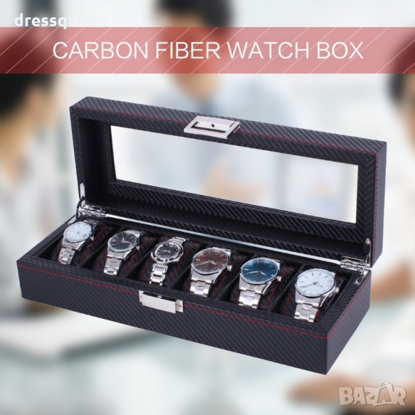 2166 Карбонова кутия за 6 броя часовници, снимка 1