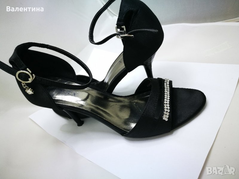 Черни дамски обувки на ток тип диамант с кристали, 39 номер, абитуриентска/ бал, снимка 1
