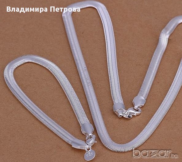 Сребърно колие и гривна - Змийска кост 6mm, снимка 1