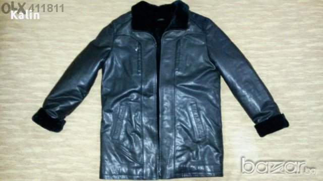 Дизайнерски Черен кожен Кабан, снимка 4 - Якета - 11916795
