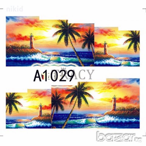 А1029 Палми плаж ваденки водни стикери за нокти маникюр