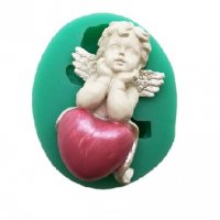 Ангелче ангел подпряно на сърце силиконов молд форма декорация украса фондан торта мъфини и др, снимка 2 - Форми - 25131011