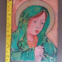 Малка рисувана икона Богородица., снимка 5 - Икони - 23297997