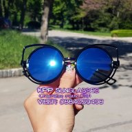 котешки слънчеви очила сини огледални стъкла, снимка 2 - Слънчеви и диоптрични очила - 18332177