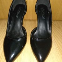 Дамски черни, лачени, високи обувки "Paolo Boticelli" - 37 номер, снимка 1 - Дамски елегантни обувки - 26182046