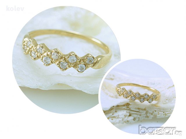  златен пръстен с циркони -малък царски- 1.19 грама, размер №50.5