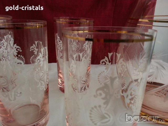 Ретро  чаши розово стъкло и златен кант , снимка 11 - Антикварни и старинни предмети - 19837565