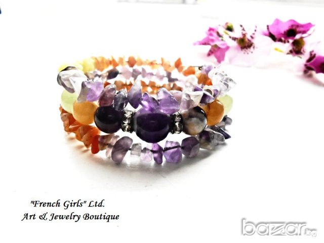 Гривна от аметист, опал и жадеит "Екзотично лилаво", снимка 6 - Гривни - 15311729