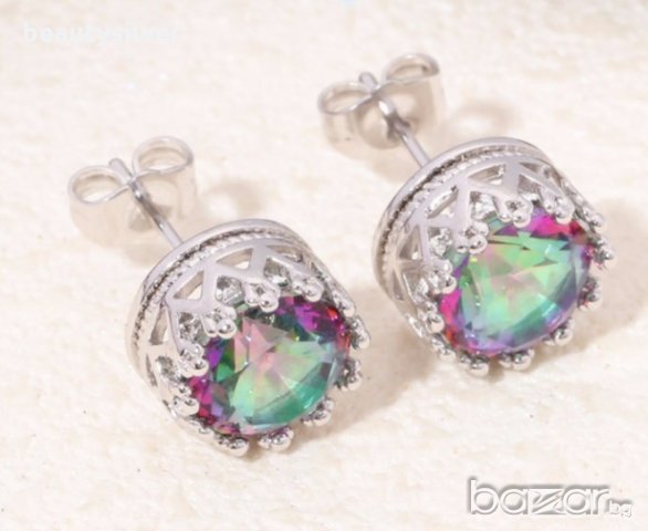 Стерлинги сребърен комплект обеци и пръстен Многоцветен Цирконий, снимка 3 - Бижутерийни комплекти - 20038015
