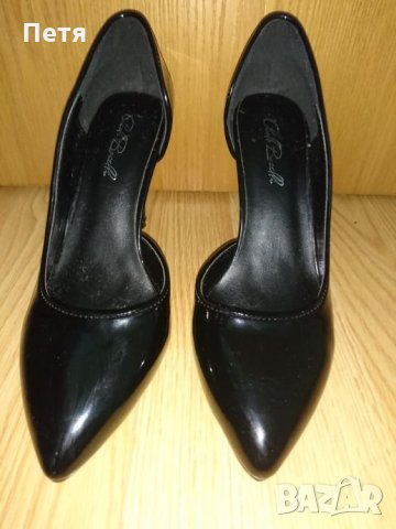 Дамски черни, лачени, високи обувки "Paolo Boticelli" - 37 номер, снимка 1 - Дамски елегантни обувки - 26182046